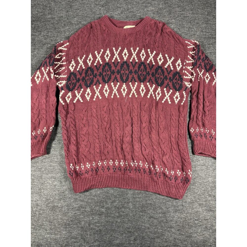 VTG Eddie Bauer Sweater Mens XL Nordic Fair Isle Cotton Crewneck Knit